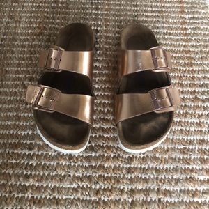 Rose Gold Arizona Birkenstock, size 39